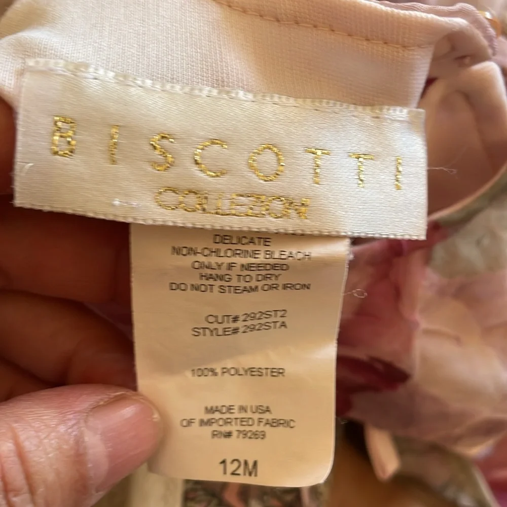Biscotti pink floral 12 month dress with ribbon accents
